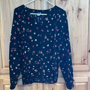 OLD NAVY Floral Black Blouse EUC